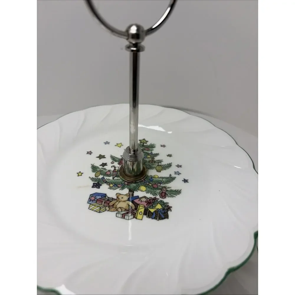 Nikko Happy Holidays 10.25” Tall 2-Tier Tray Christmas Tree Silver Handle